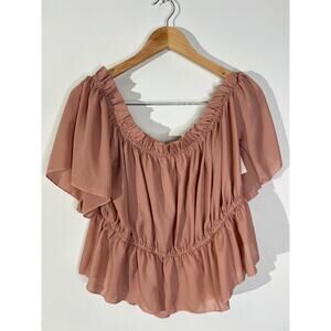 SHEIN CURVE Dusty‎ Pink Off-the-Shoulder Ruffle Peplum Blouse - Size 3XL